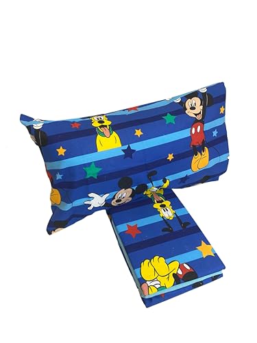 Disney Mickey Mouse Bettwäsche für Einzelbett aus Reiner Baumwolle Flanell Bettwäsche Ober- + Spannbettlaken + Kissenbezug von hermet