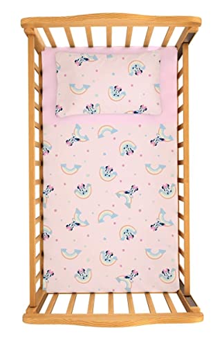 Minnie Maus Bettwäsche-Set für Kinderbett, 100% Baumwolle, Baby-Bettwäsche, Disney Micky Maus, Spannbettlaken, Kissenbezug, Rosa von Hermet