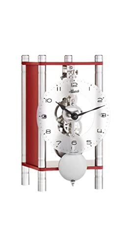 Hermle Skelett-Tischuhr mit eloxierten Aluminiumsäulen - Trapez 23036-360721, arabisches Zifferblatt Glas, Rot, Werk vernickelt, 19,5cm x 11cm x 9cm von Hermle