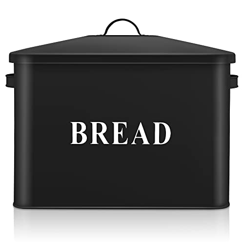 Herogo Schwarzer Brotkasten, extra große Metallbrotbox für Küche, Vintage hoher Brothalter mit Deckel, platzsparende Brotaufbewahrungsbehälter für Arbeitsplatte, hält 2 Brote, 33 x 24,5 x 19 cm von Herogo