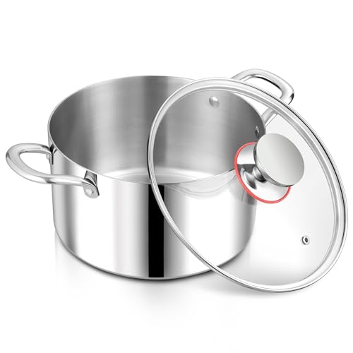 Kochtopf, Herogo Edelstahl Kochtopf Induktion mit Glasdeckel, Ø 22 cm / 5 L Suppentopf Fleischtopf Nudeltopf Spaghettitopf zum Kochen, Gesund & Unbeschichtet, Backofenfest, Silber poliert… von Herogo