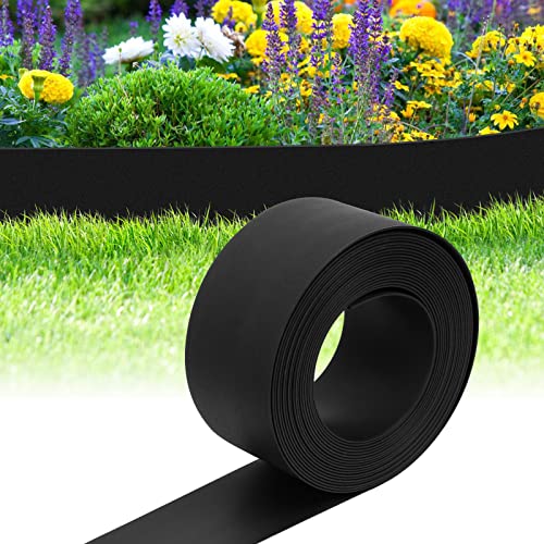 Herrselsam Rasenkante Mähkante Rasen, Rasenkante Kunststoff Gartenumrandung Beetumrandung Beeteinfassung Profilkante Pflasterstein Gartenwegen(Länge 10m - Höhe 14cm, Schwarz) von Herrselsam