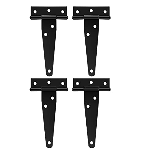 4 Stück T-Scharniere für Torschuppen in Schwarz, 15,2 cm Türscharniere, robustes Tor-T-Gurtscharnier, Metall-Torgurt-Scharnier mit Schrauben von Heuskay