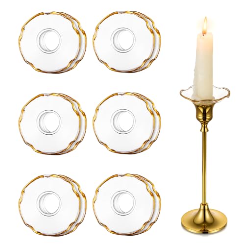 Hewory Gläser Kerzen Tropfenfänger für Stabkerzen 24er - Kerzenhalter Glas Tropfschutz für Spitz Tropfenfänger für Kerzen Glas Dekorative Kerzen Kommunion für Hochzeit Wohnzimmer, Gold-Muschel-Rand von Hewory