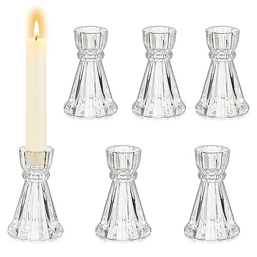 Hewory Kerzenhalter Glas Kerzenständer Stabkerzen: 6 Stück Stabkerzenhalter Glas Kerzenhalter für Stabkerzen für Hochzeit Tischdeko Deko Wohnzimmer von Hewory