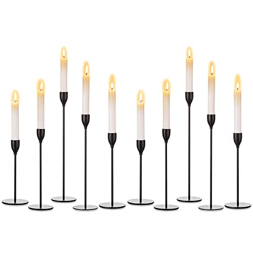 Kerzenständer Schwarz 10er Set, Metall Kerzenhalter Kerze Stand für Candlelight Dinner JubiläUm Hochzeit Party Deko, Vintage Kegelkerzenhalter für Tisch Dekoration von Hewory