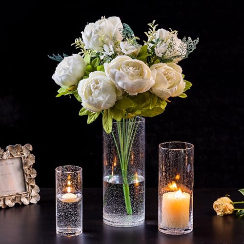 Windlicht Glas Glaszylinder für Kerzen: 3er Klar Kerzenhalter Glas Schwimmkerzen Windlichter Glas Set, Glasvase Zylinder Glaszylinder mit Boden für Tischdeko Hochzeit Event Wohnzimmer Deko von Hewory