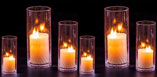 Windlicht Glas Glaszylinder für Kerzen: 6er Rosa Kerzenhalter Glas Schwimmkerzen Windlichter Glas Set, Glasvase Zylinder Glaszylinder mit Boden für Tischdeko Hochzeit Event Wohnzimmer Deko von Hewory