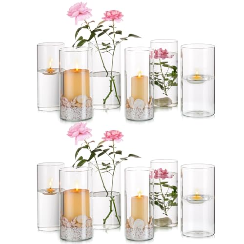 Windlicht Glas Kerzenhalter Glaszylinder für Kerzen: 12er Kerzenglas Glaszylinder mit Boden Windlichter Glas Set für Schwimmkerzen Glasvase Zylinder für Tischdeko Wohnzimmer Deko, 20cm hoch von Hewory