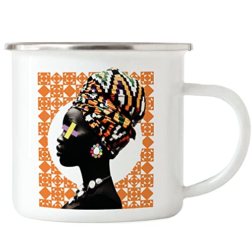 Hey!Print Afrikanische Frau Emaille-Tasse Retro Look Style Schöne Frau Beauty Turban Coffeecup Coffeelover Heimatgefühl Geschenk von Hey!Print
