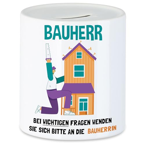 Hey!Print Bauherr Spardose Richtfest Hausbau Häuslebauer Geschenk Einzug Eigenheim Lustig Sarkasmus von Hey!Print