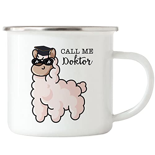 Hey!Print Call Me Doktor Emaille Tasse Alpaka Lama Geschenkidee Promotion Abschluss Studium von Hey!Print