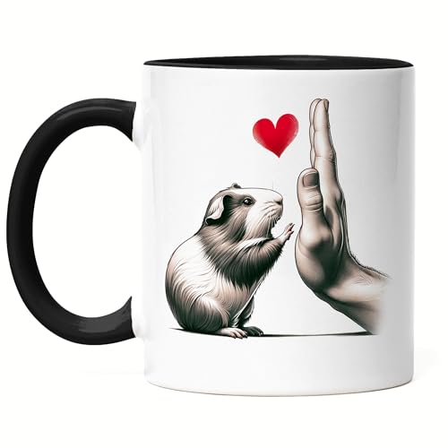 Hey!Print Meerschweinchen High Five Tasse Schwarz Süßes Nagetier Meerschweinchen von Hey!Print