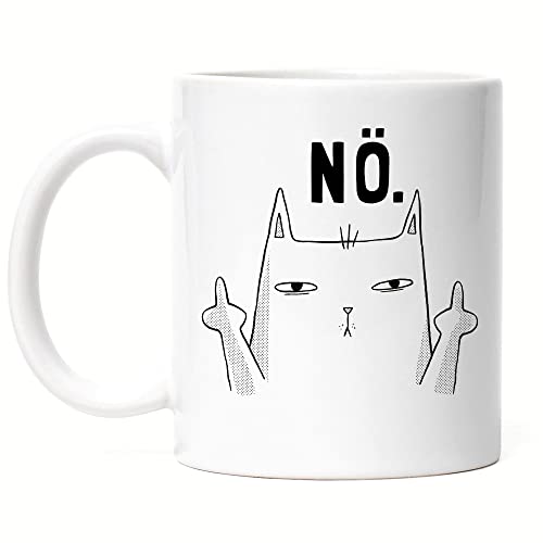 Hey!Print Nö Tasse Einfach Nein Lustig Katze unhöflich Spruch Cat Katzenliebhaber Geschenk Kollege Kollegin Büro-Tasse von Hey!Print