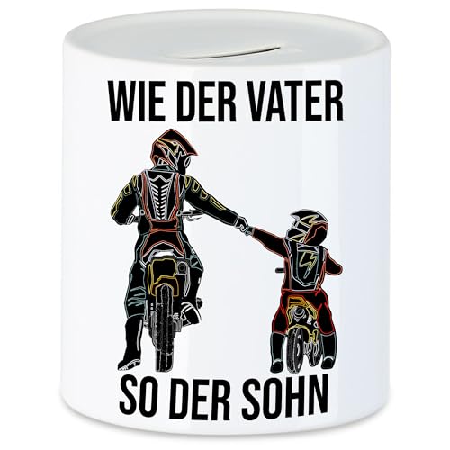 Hey!Print Wie der Vater so der Sohn Spardose Papa Motocross Geschenk Motorrad Dirt Bike Vatertag von Hey!Print
