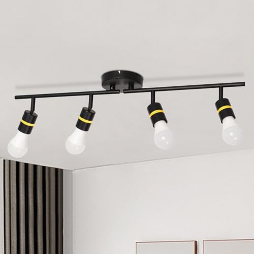 HiBay Deckenstrahler 4 Flammig Schwarz Deckenleuchte E27 Verstellbar Deckenspots Modern Metall Deckenlampe Lang für Küche Wohnzimmer Schlafzimmer (Ohne Leuchtmittel) von HiBay