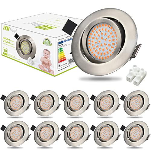 HiBay Flach LED Einbaustrahler 230V Spots Schwenkbar 3,5W Einbauspots Warmweiß Deckenstrahler Edelstahl Gebürstet Einbauleuchten 10er Set von HiBay