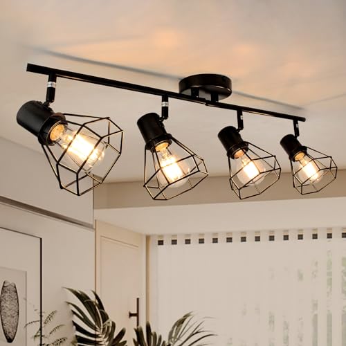 HiBay LED Deckenstrahler 4 Flammig E27 Deckenleuchte Wohnzimmer Vintage Schwenkbar 350° Deckenbeleuchtung für Schlafzimmer Flur, max. 60 Watt Ohne Leuchtmittel von HiBay