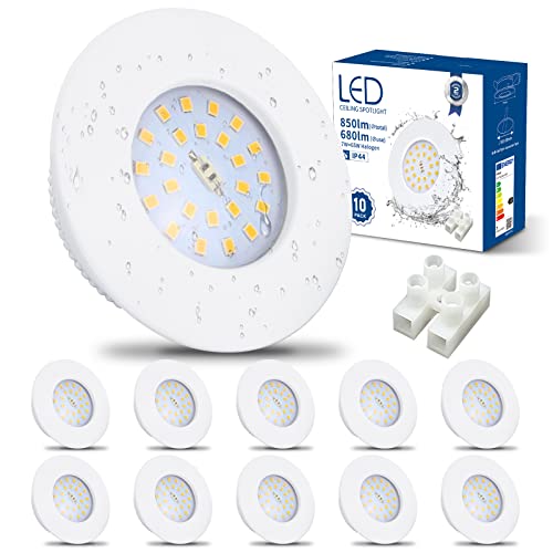 HiBay LED Spot 7W LED Einbaustrahler Flach IP44 Badezimmer Deckenspots Rund Einbauleuchten 4500K Neutralweiß 850lm 10er Set von HiBay