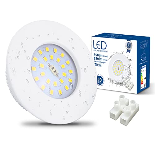 HiBay LED Spot 7W LED Einbaustrahler Flach IP44 Badezimmer Deckenspots Rund Einbauleuchten 6000K Kaltweiß 850lm 20er Set von HiBay