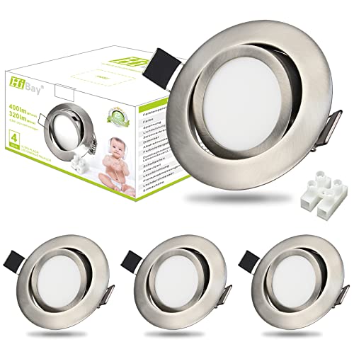 HiBay Ultra Flach LED Einbaustrahler Warmweiss - 3,5W Leuchtmittel 230V Edelstahl gebürstet Optik Schwenkbar - Einbauspots -LED Einbaurahmen - 4 Stück Einbauleuchten von HiBay