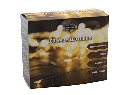 HiT Led Draht Lichterkette 100 Leds mit 6 Stunden Timer warmweiß Strombetrieben für Innen und Außen (100er) von HiT