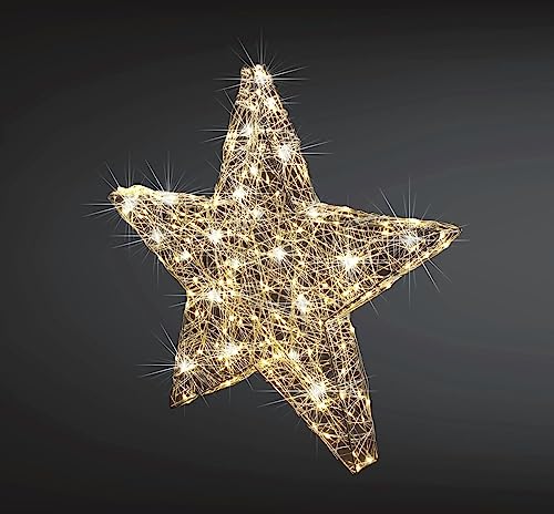 LED Draht Metall Stern Timer Weihnachtsstern Silber Stehend Hängend Warmweiß, Größe:38 cm von HiT