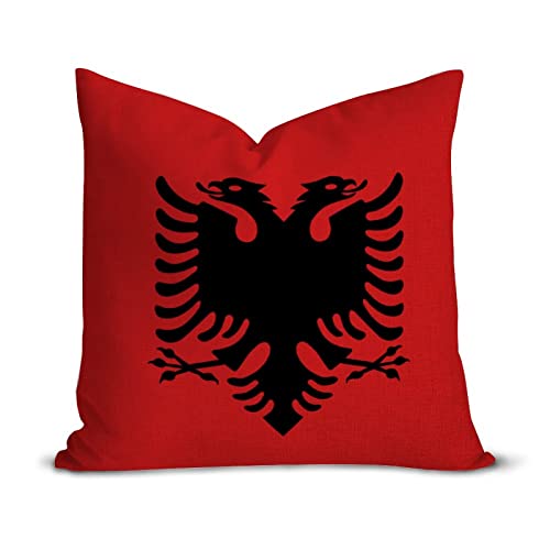 Kissenbezug mit AlbanienFlagge, 30,5 x 30,5 cm, quadratisch, Baumwollleinen, patriotische Kissenbezüge, dekorativer Wurfkissenbezug mit verstecktem Reißverschluss für Sofa, Couch, Schlafzimmer, von Higoss