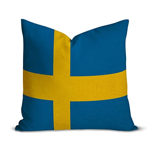 Patriotische Kissenbezüge mit Schweden-Flagge, 66 x 66 cm, für Innen- und Außenbereich, weich, dekorativer Kissenbezug mit Reißverschluss, Bauernhaus, dekorativer quadratischer von Higoss