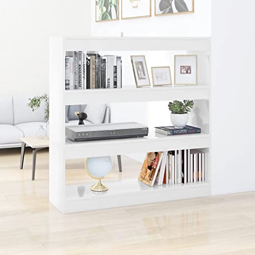 Higsose Bücherregal/Raumteiler Standregal Holz Bookshelf Wohnzimmer Regal Standregal Bücherregal Vielseitige Regal Holzregal Bücherregal Holz Regal Schmal Raumteiler Holz HochglanzWeiß 100x30x103 cm von Higsose