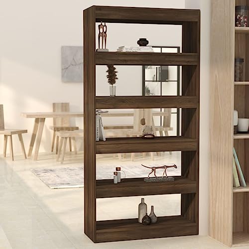 Higsose Bücherregal/Raumteiler Vitrinenschrank Wohnzimmer Möbel Standregal Holz Vielseitige Regal Holzregal Raumteiler Holz Bookshelf Offenes Regal Braun Eiche 80x30x166 cm Holzwerkstoff von Higsose