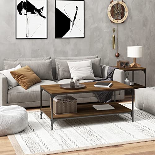 Higsose Couchtisch Braun Eichen-Optik 80x50x40 cm Holzwerkstoff Wohnzimmertisch Sofatisch Couchtisch Modern Telefontisch Beistelltisch Stilvollen Couchtisch für Wohnzimmer Industrieller Stil von Higsose