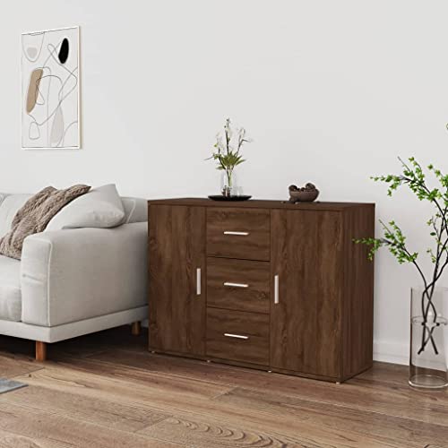 Higsose Sideboard Braun Eichen-Optik 91x29,5x65 cm Holzwerkstoff Moderne Kommode Mit Viel Stauraum für Flur Küche Bad Sideboard Beistellschrank Schrank Komoda von Higsose