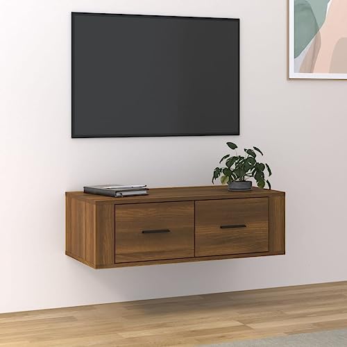 Higsose TV-Schrank 80x36x25cm Braun Eichen-Optik,Holzwerkstoff,TV Schrank Hängend,Holzwerkstoff Gefertigte Bücherregal,Der Stereoschrank,Fernseher Tisch Modern,Wohnwand Wohnzimmer von Higsose