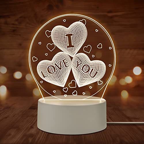 Jahrestag Geschenke für Sie/Ihn Romantisches Schlafzimmer Nachtlicht Ich liebe dich 3D Nachtlicht Herz Tischlampe für Ehefrau Ehemann Valentinstag Hochzeitsgeschenke (Heart 1) von Hileyu