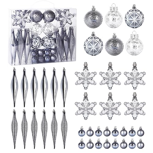 Silberne Weihnachtskugel Ornamente 40pcs Weihnachtsbaumkugeln Splitterfrei Hängende Weihnachtskugeln für Urlaub Weihnachten (Combo von 8 Styles in 4 Größen) von Hileyu