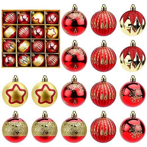 Weihnachtsbaumkugeln 16Pcs Glitter Xmas Tree Dekorationen rote Weihnachtskugel Ornamente Shatterproof hängende Weihnachtskugeln für Xmas Tree Hochzeit Party von Hileyu