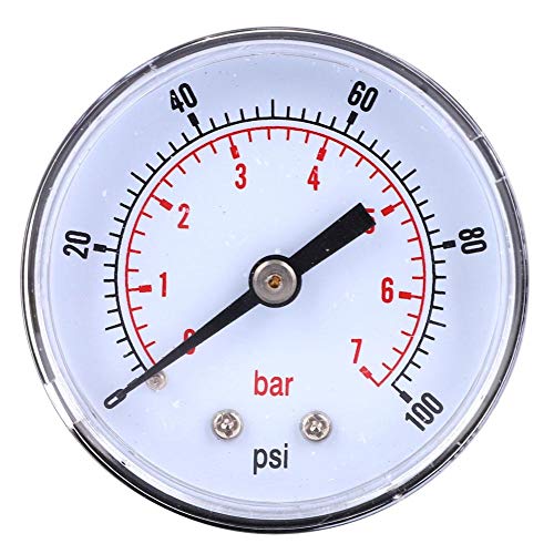 Manometer aus Edelstahl, Zifferblatt 50 mm, 1/8 BSPT, rückseitige Montage für Luft Wasser Öl Gas (0 – 100 PSI 0 – 7 bar),Druckanzeige von Hililand