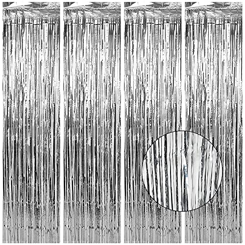 Hillylolly Lametta Vorhänge 4 Stück Folienfransen Vorhang, Lametta Vorhang, Folien Vorhänge, Foil Fringe Curtain, Party Hintergrund Deko für Geburtstage, Hochzeiten, Bühnen -1x2.5m(Silber) von Hillylolly