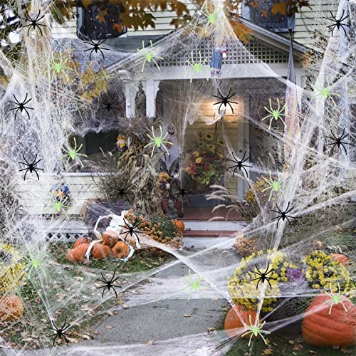 Hillylolly Spinnennetz Deko 140g Halloween Spinnennetz Halloween Outdoor mit 40 Halloween Spinnen, Spinnenweben Halloween, Horror Halloween Deko für Häuser, Tür, Treppen, Kamine, Gärten von Hillylolly