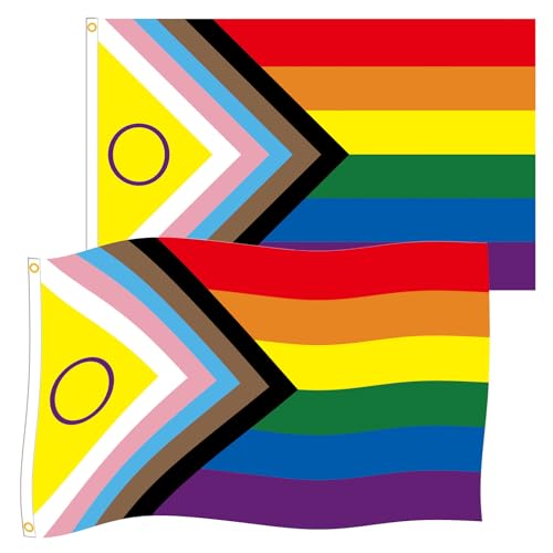 Lgbtq Flagge Hillylolly 2 Stück kräftige Farben Gay Pride Flag, 90X150cm Regenbogenfahne, groß Gay Flag, Regenbogen Flagge mit 2 Ösen für Garten, Balkon, Zimmer, Drinnen und Draußen, Pride Month von Hillylolly