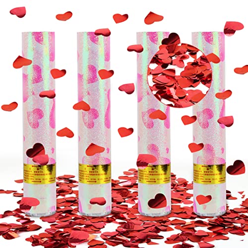 Party Popper Konfetti Herz, Hillylolly 4 x Konfetti Popper Glitzer, Konfettikanone Hochzeit 28 CM, Konfetti Bombe, Effekthöhe 6-8m, Konfetti Shooter Rot, für Hochzeit, Geburtstag, Party (Rot) von Hillylolly