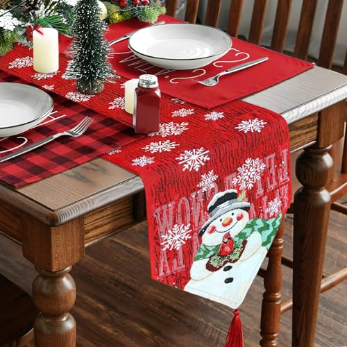 Camino de Mesa de Navidad Hillylolly Tischläufer Weihnachten, Abwaschbar Weihnachtstischläufer, Tischdecke Weihnachten, Tischläufer Rot Winter, Winter Küche Tisch Dekoration -180x33cm von Hillylolly