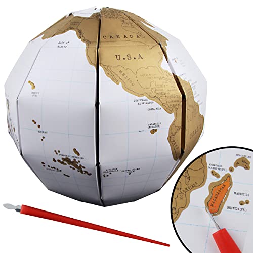 Hillylolly Weltkarte zum Rubbeln Weltkarte zum Freirubbeln, Scratch Off World Map Weltkarte, Detaillierte Weltkarte zum Rubbeln 21x 21cm -Kugel von Hillylolly