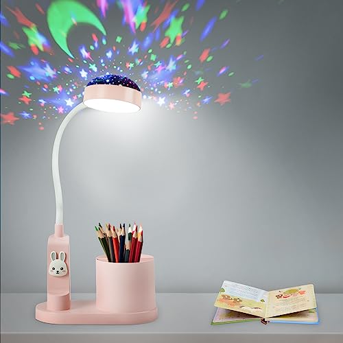 himmel Schreibtischlampe Kinder Nachttischlampe mit Stifthalter, Tischlampe mit automatischem Farbwechsel, dimmbare wiederaufladbare LED-Leselampe für Kinder (rosa) von himmel