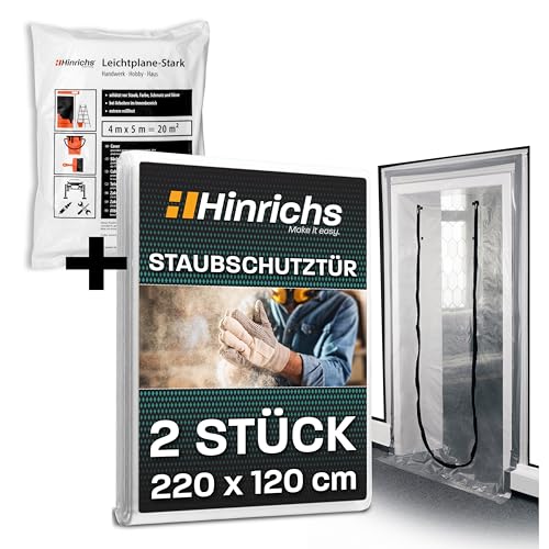 Hinrichs 2x Staubschutztür mit Reißverschluss inkl. 8x Abdeckfolie - 220x120cm Staubschutztüren - 8x Abdeckfolie 4x5m für 160qm - Idealer Staubschutz beim Renovieren & auf der Baustelle von Hinrichs