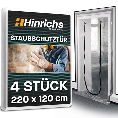 Hinrichs 4x Staubschutztür mit Reißverschluss - 220x120cm Staubschutztüren - Baufolie transparent Staubtür - Folientür mit Reißverschluss Abdeckfolie Maler - Staubschutzwand Dust Door von Hinrichs