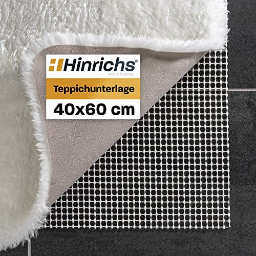 Hinrichs Antirutschmatte für Teppich 40x60cm - Zuschneidbare Teppich Unterlage rutschfest - Antirutschmatte Teppich - Rutschstopp Teppich - Anti Rutsch Teppichunterlage inklusive 12 Filzgleiter von Hinrichs