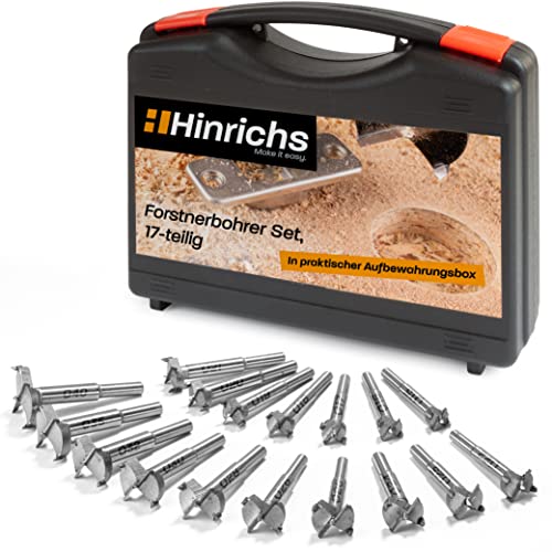 Hinrichs Forstnerbohrer Set 17 teilig im Koffer - Forsterbohrerset 15 bis 40 mm - Holzbohrer - Forstner - Forsterbohrer Fräslochborer Stemmbohrer - Bohrer Holz - Holzlochfräse von Hinrichs