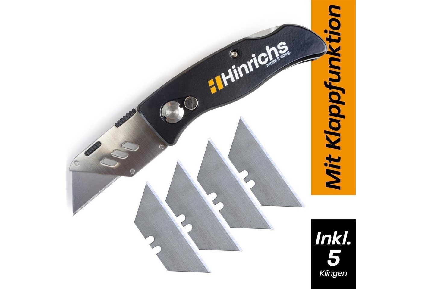 Hinrichs Teppichmesser Klappbares Cuttermesser, (Set, 6-tlg), mit 5 Ersatzklingen - geeignet für Tapeten, Teppiche und Karton von Hinrichs